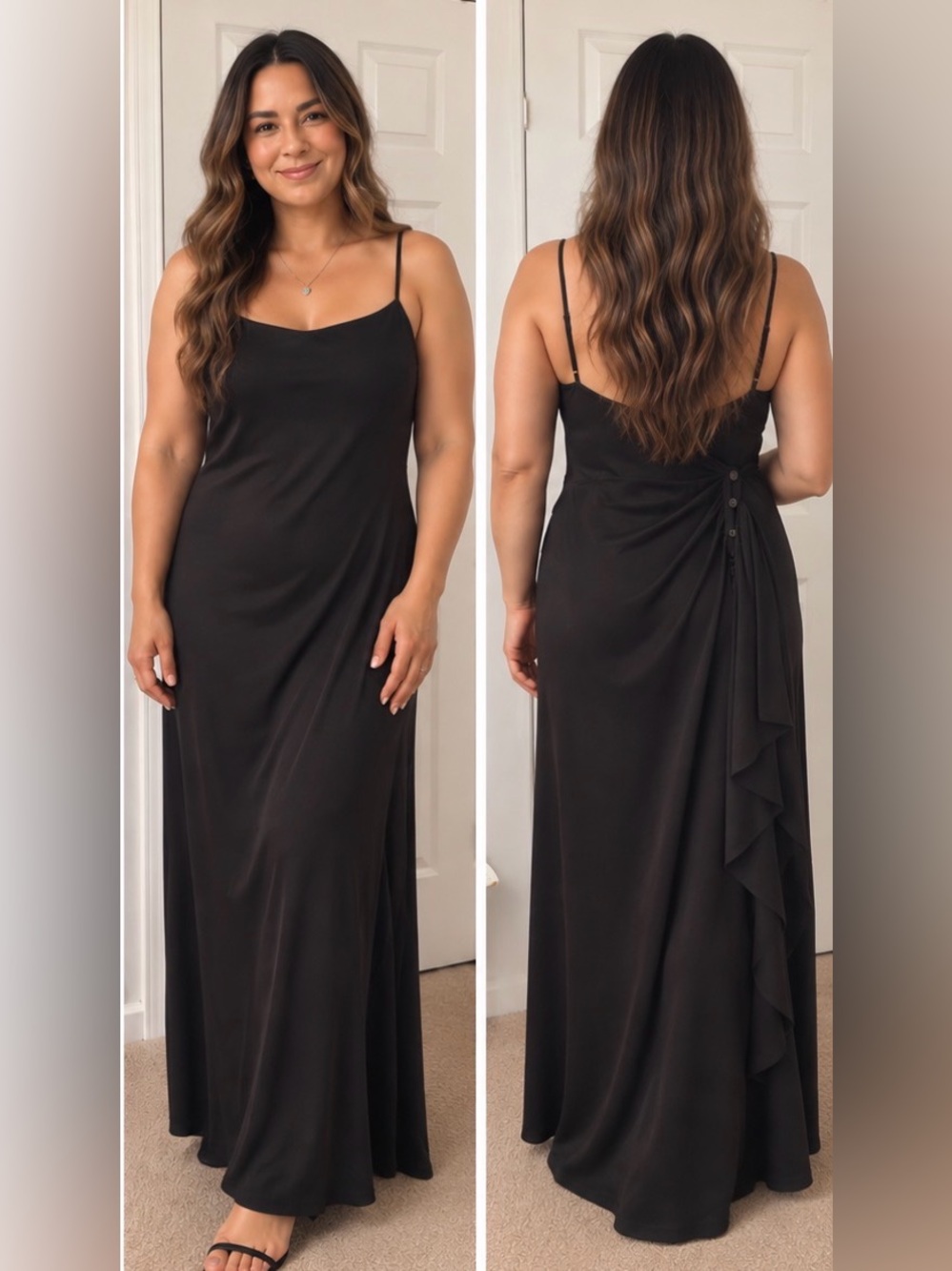 Dries van noten Black Spaghetti Strap Maxi Dress - 100% silk minimalist Evening